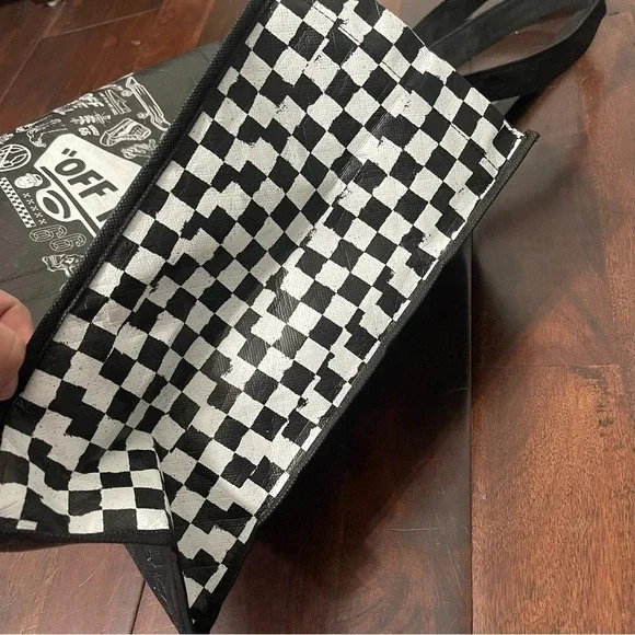 Vans Off The Wall Reusable Large Black/White Classic Checkered Shopping Tote Bag - Picture 4 of 5